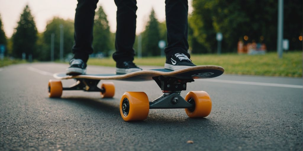 Person reinigt und wartet ein Longboard auf dem Boden.