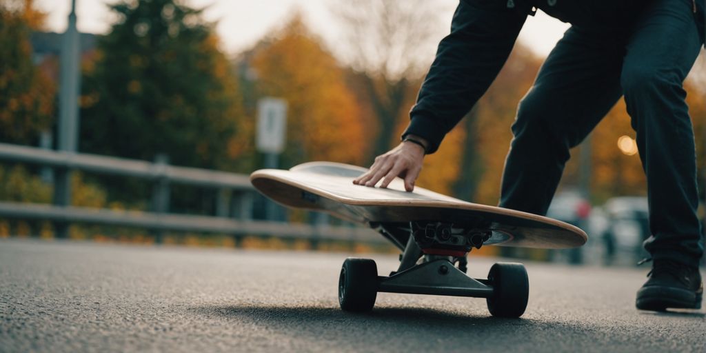 Person baut Longboard auf Werkbank mit Werkzeugen