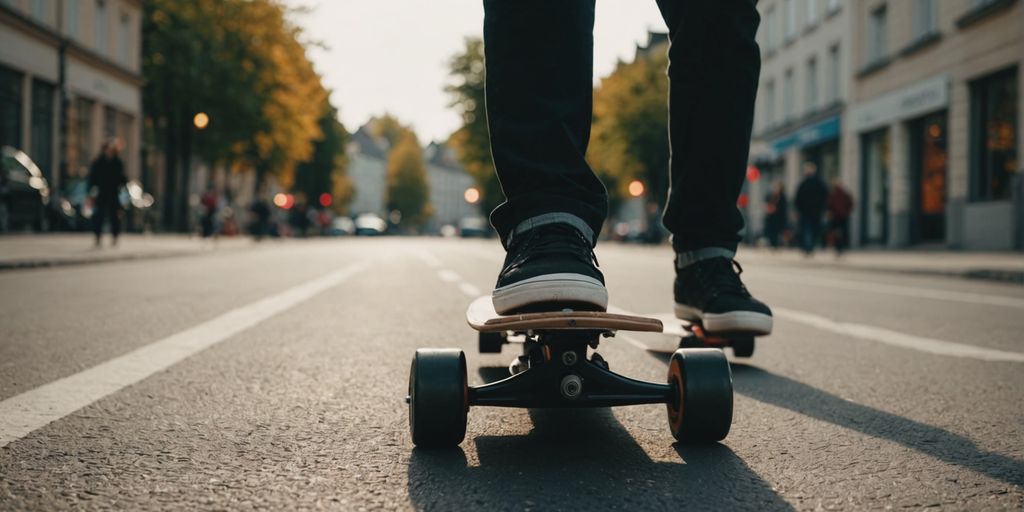 Longboarder übt Tricks auf sonniger Straße.