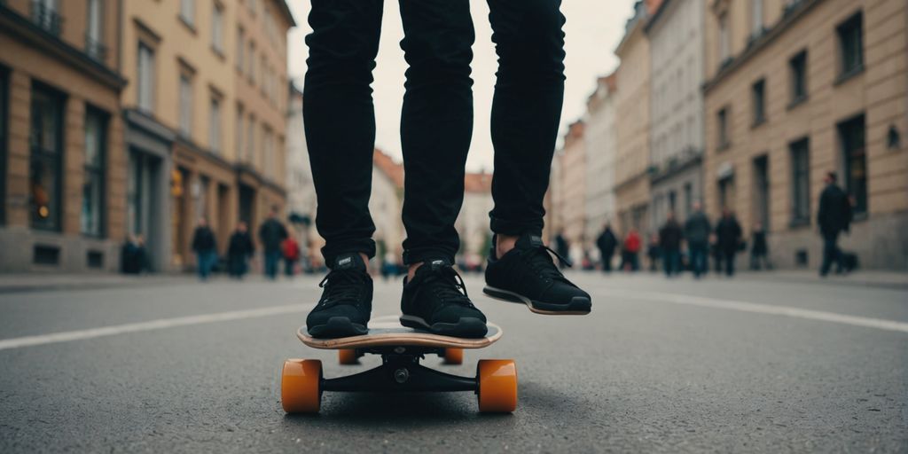 Anfänger auf Longboard in der Stadt