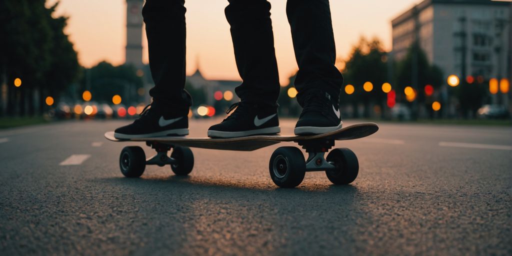 Person auf Longboard in städtischer Umgebung