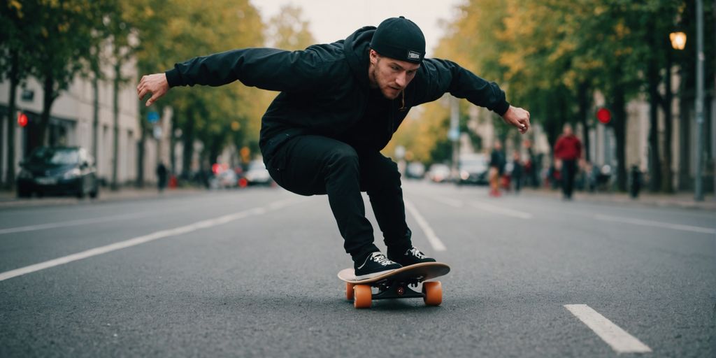 Longboarder führt fortgeschrittene Techniken auf der Straße vor