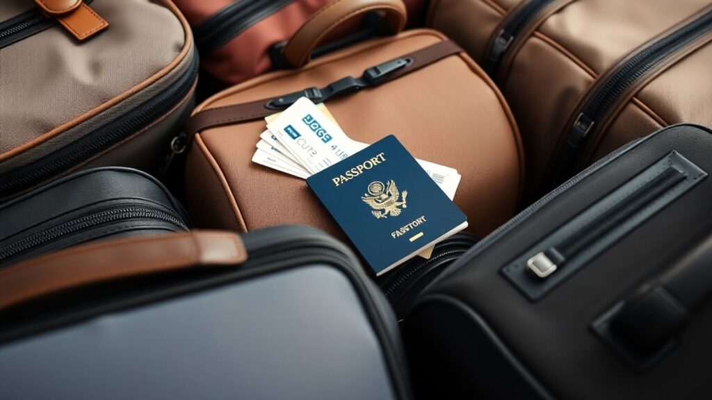 Reisegepäck und Reisedokumente für unterwegs