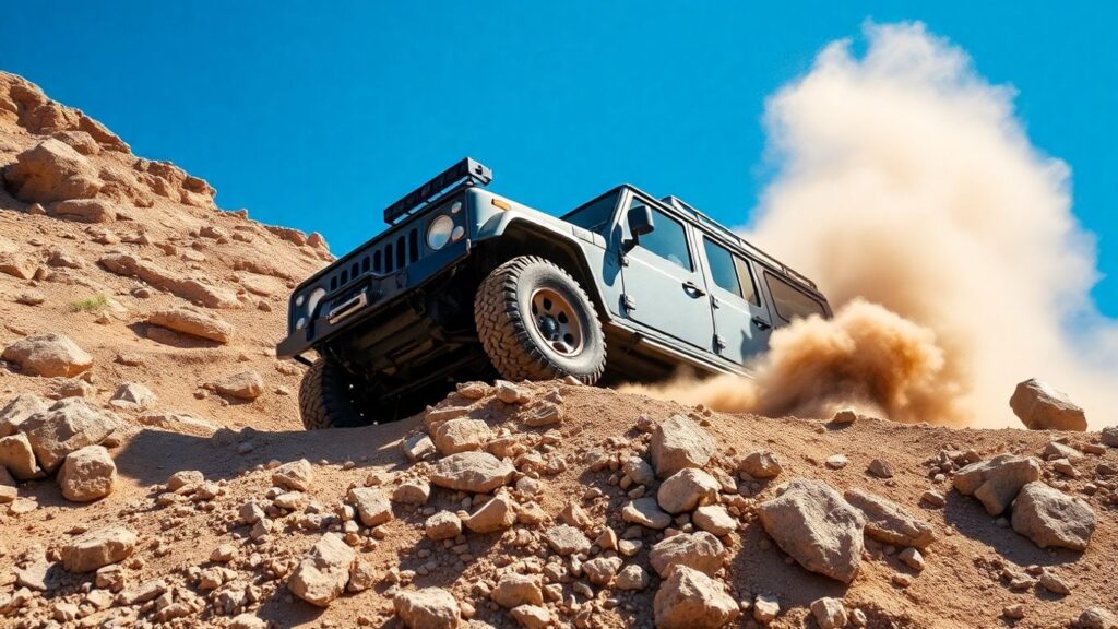 Offroad-Fahrzeug auf felsigem Untergrund